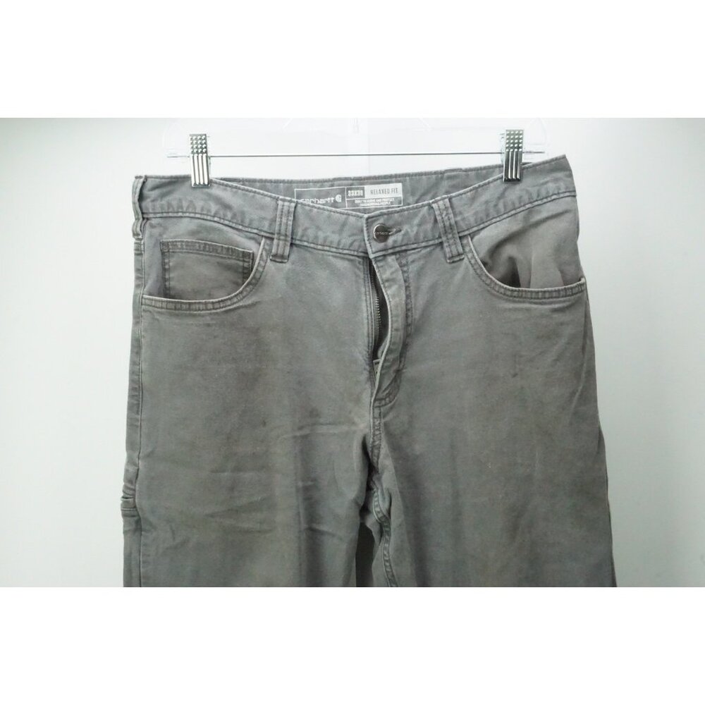 Carhartt Ruged Flex Relaxed Fit Canvas 5 Pocket Work Pants Gray Sz 33/28